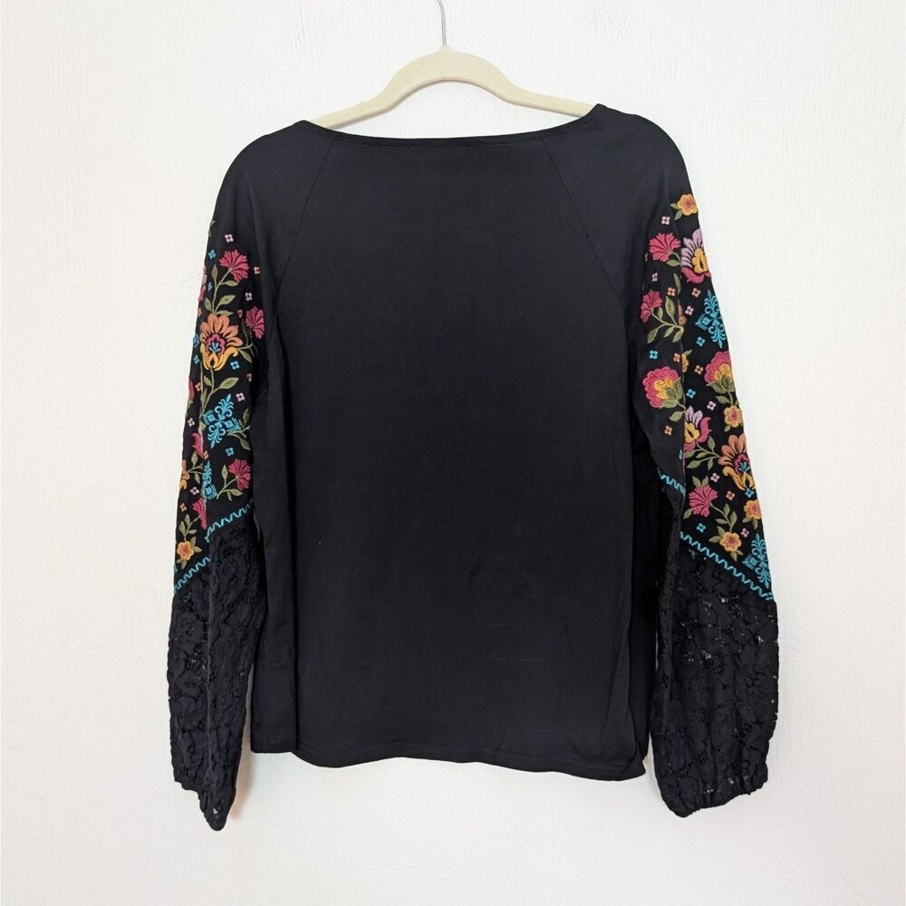 Savanna Jane Top Black Floral Embroidered Lace Long Sleeve Blouse Boho Large - Picture 5 of 7